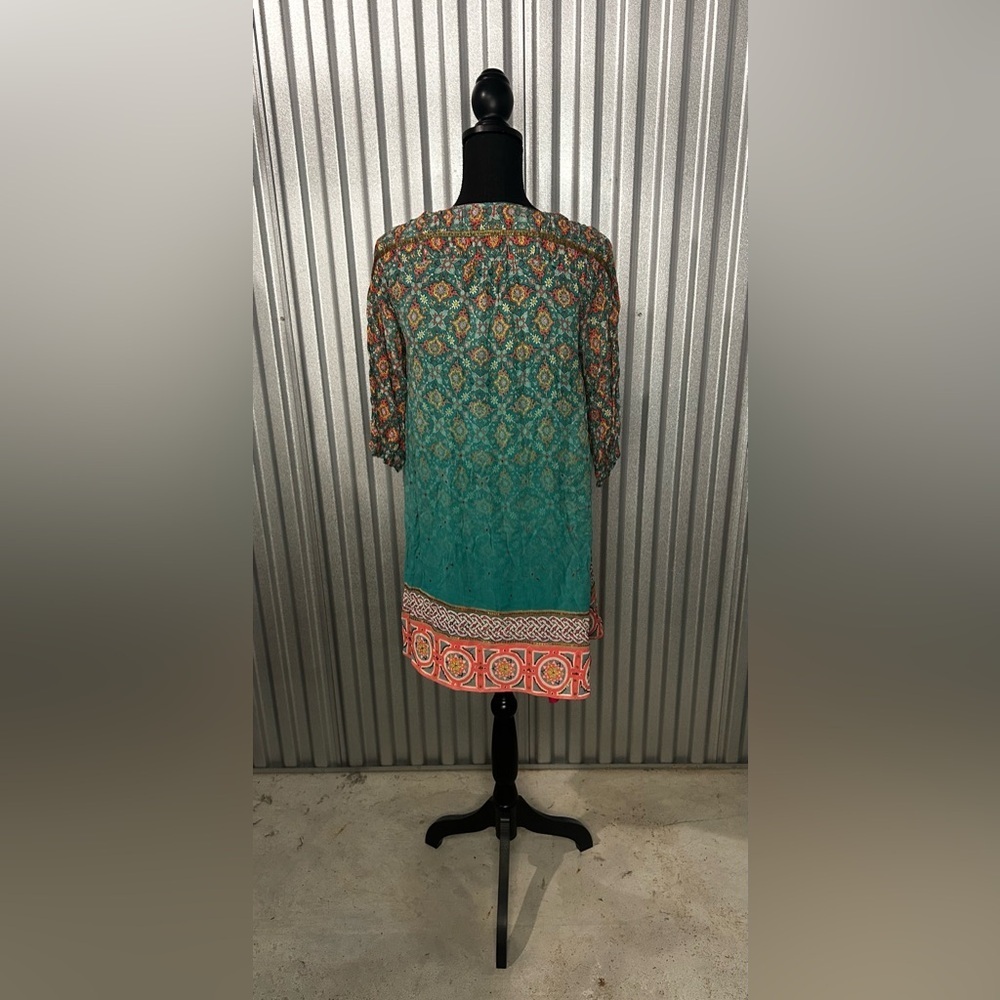 Women’s Tanvi Kedia Anthropologie Blue Pink Geometric 3/4 Sleeve Midi Dress XS - Picture 3 of 5